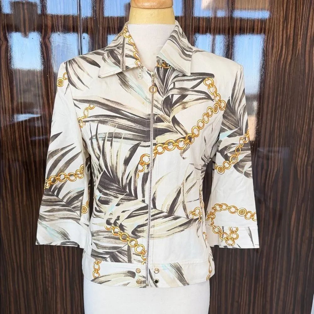 Tropical Print Zip-Up Jacket